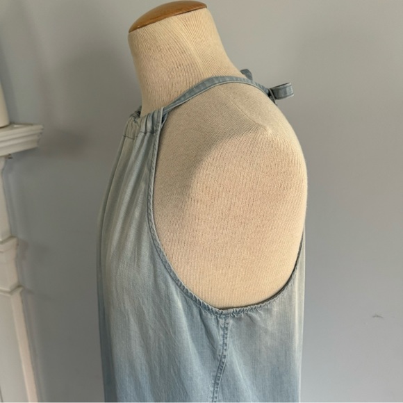 Anthro ombré light blue chambray halter midi dress w/ drawstring neck Sz L - Picture 6 of 10
